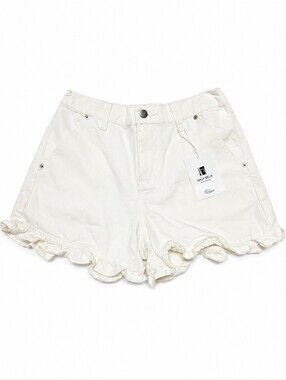 IMILY BELA White Ruffle Hem Denim Shorts Size 6 NWT